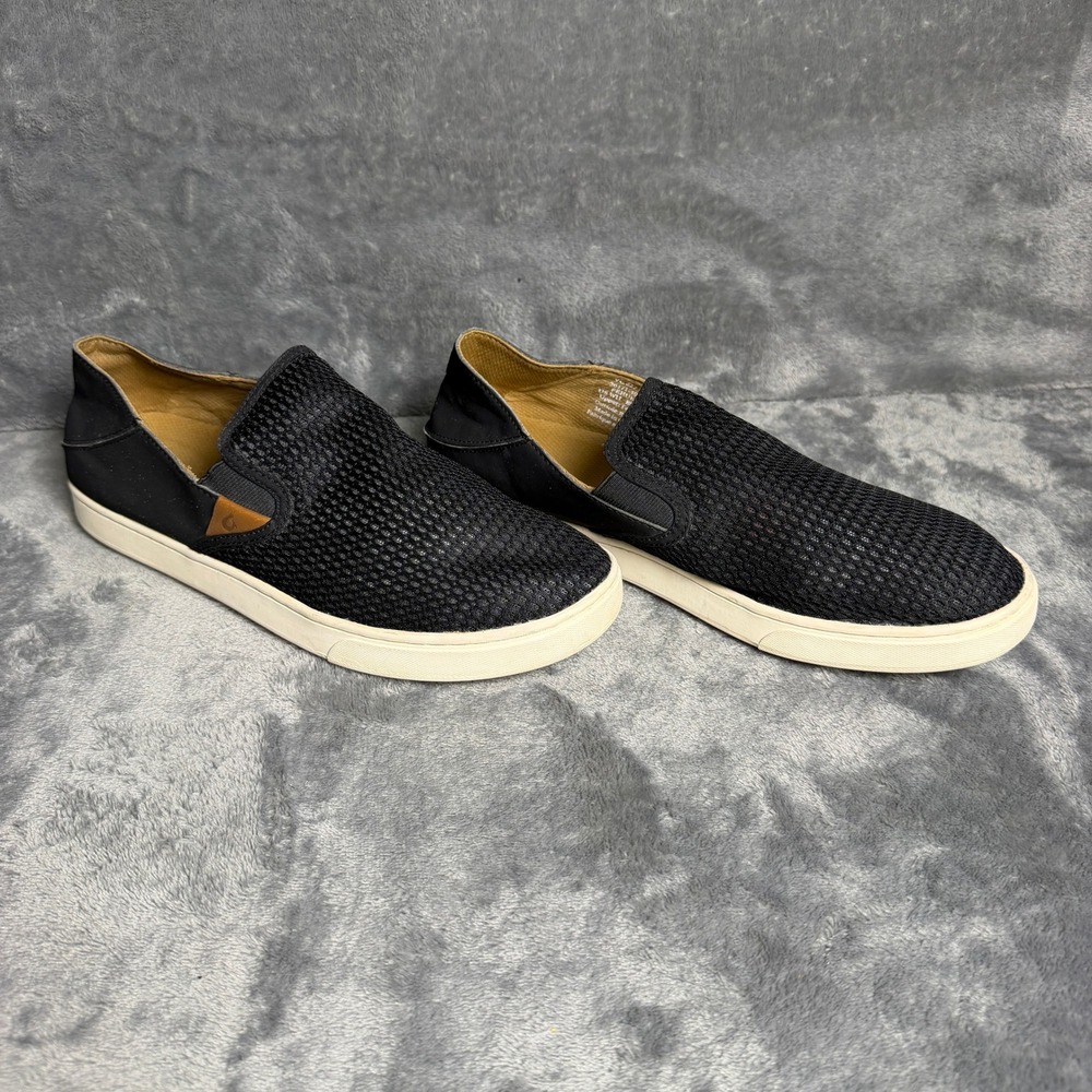 Olukai Pehuea Womens SZ 11 Black Mesh Slip On Sneakers Drop-In Heel *FLAW